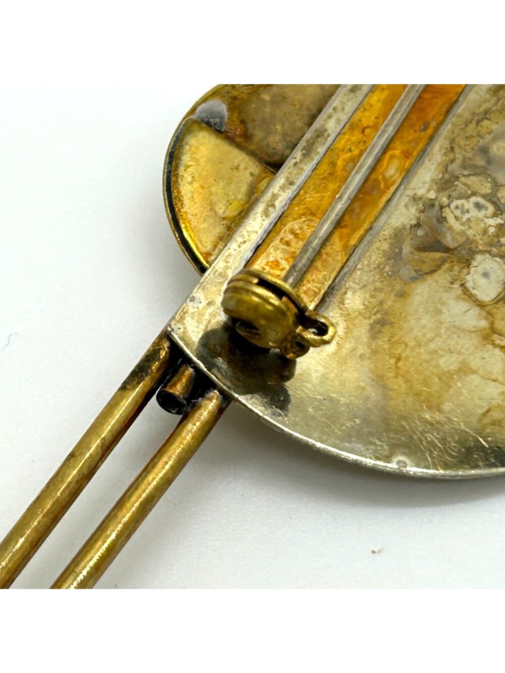 Vintage 1980s Modernist Silver-tone  & Brass Geometric Brooch Art Pin Mixed Meta - Picture 12 of 14